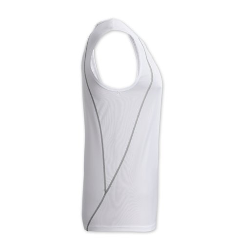 White polyester tank top for men with silver details.