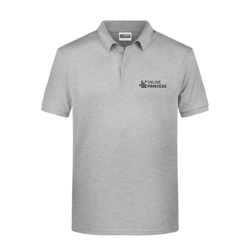 Heather gray cotton polo shirt for men with a short button placket.