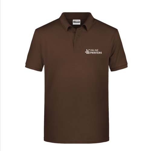 Brown cotton polo shirt for men with a short button placket.