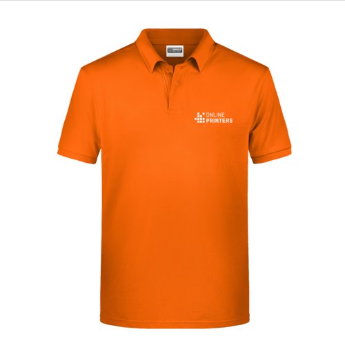 Orange cotton polo shirt for men with short button placket.