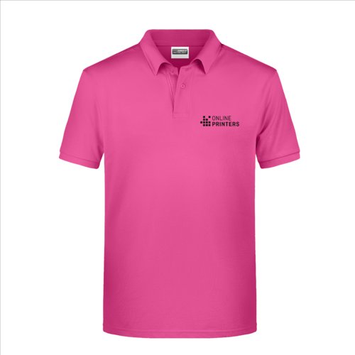 Pink cotton polo shirt for men with a short button placket.