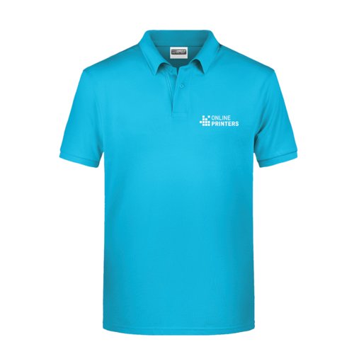 Turquoise cotton polo shirt for men with a short button placket.