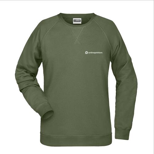 Green women's sweatshirt made of soft material with round neckline.
