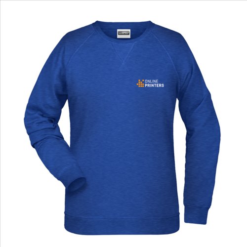 Blue mottled cotton-polyester sweatshirt for women.