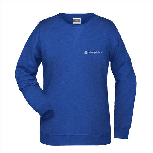 Blue mottled cotton-polyester sweatshirt for women.