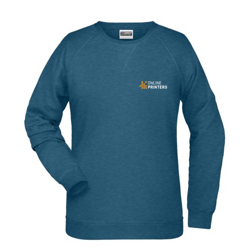 Petrol heathered cotton-polyester sweatshirt for women.