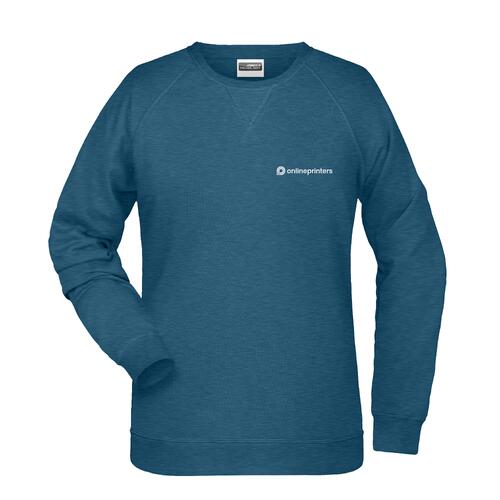 Petrol heathered cotton-polyester sweatshirt for women.