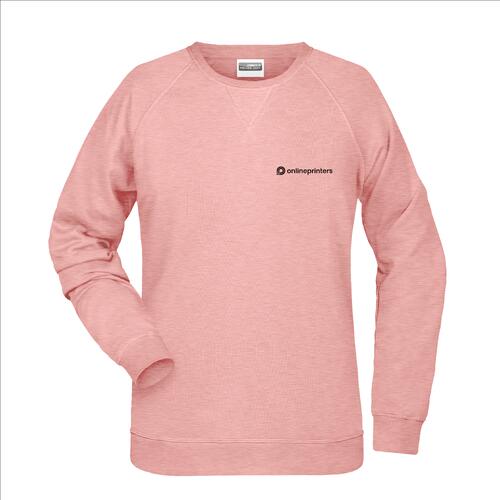 Pink heathered cotton-polyester blend women's sweatshirt.