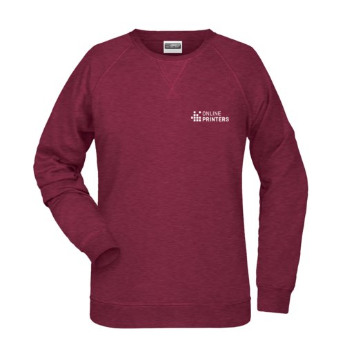 Burgundy cotton-blend women's sweatshirt with round neck.