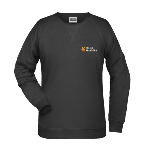 Black women's sweatshirt in cotton blend with a round neckline.