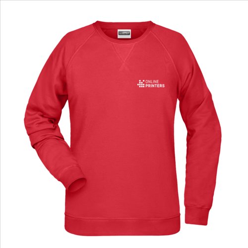 Red cotton-polyester blend sweatshirt for women.