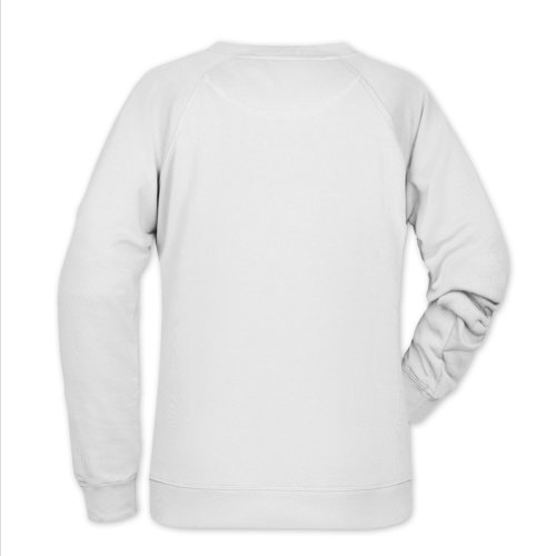 White cotton-polyester sweatshirt for women with long sleeves.