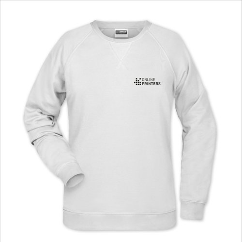 White cotton-polyester women's sweatshirt with long sleeves.