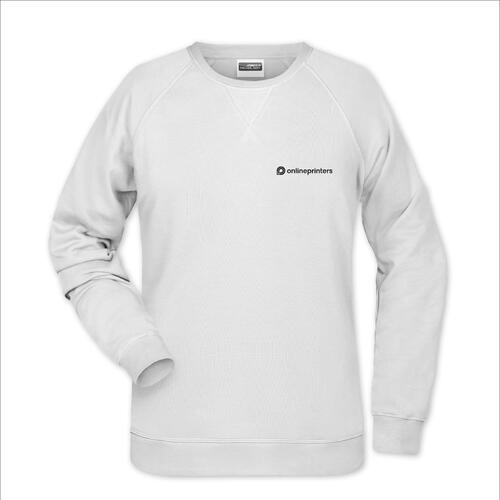 White cotton-polyester women's sweatshirt with long sleeves.