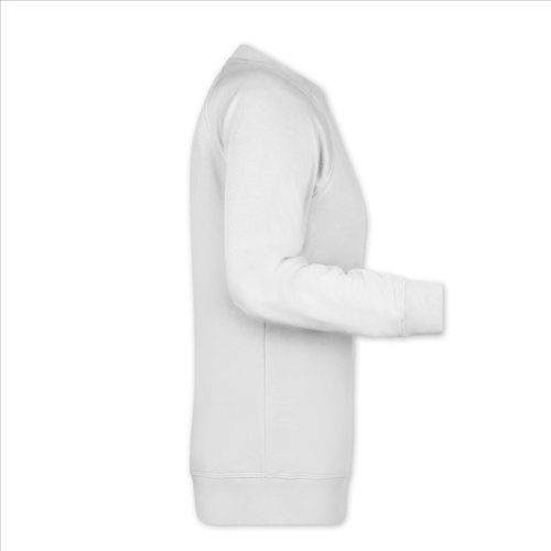 White cotton-polyester women's sweatshirt with long sleeves.