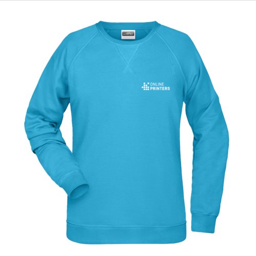 Turquoise cotton-blend sweatshirt for women.