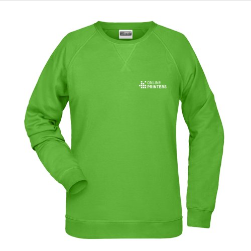 Apple green women's cotton blend sweatshirt with long sleeves.