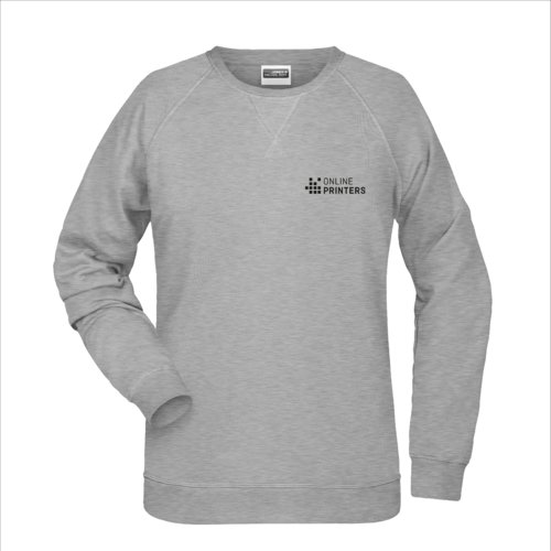 Grey heather women's sweatshirt made of cotton blend with long sleeves.