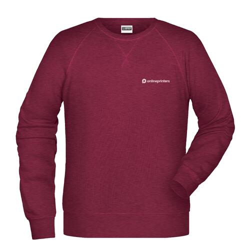 Burgundy cotton-polyester blend sweatshirt for men with round neck.