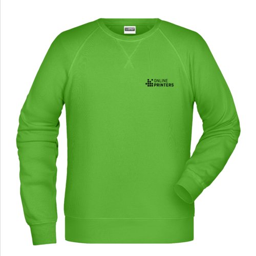 Apple green cotton-polyester sweatshirt for men with long sleeves.