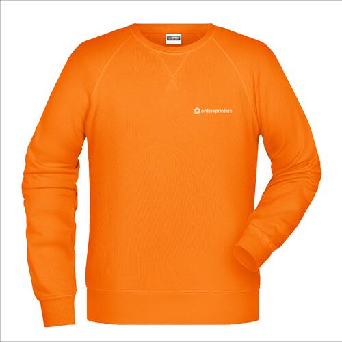 Orange cotton-polyester sweatshirt for men with long sleeves.
