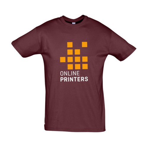 Burgundy cotton T-shirt, unisex cut.