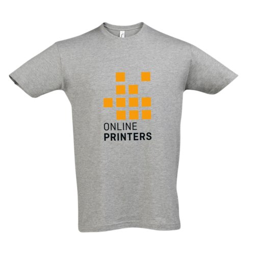 Grey cotton T-shirt with short sleeves and round neck, unisex.