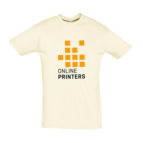 Beige cotton T-shirt with short sleeves and crew neck.
