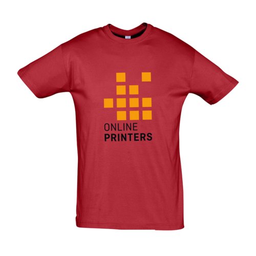 Red cotton T-shirt, unisex, with short sleeves.