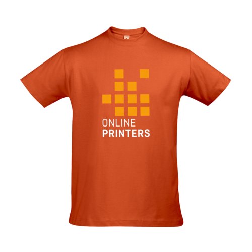 Orange cotton T-shirt for men with short sleeves.