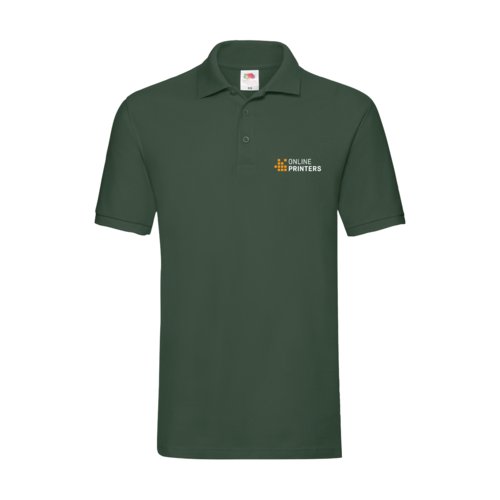 Dark green cotton polo shirt with short sleeves.