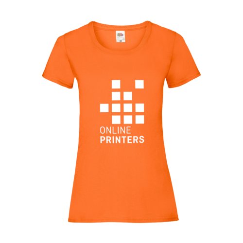 Orange women's cotton T-shirt with short sleeves.