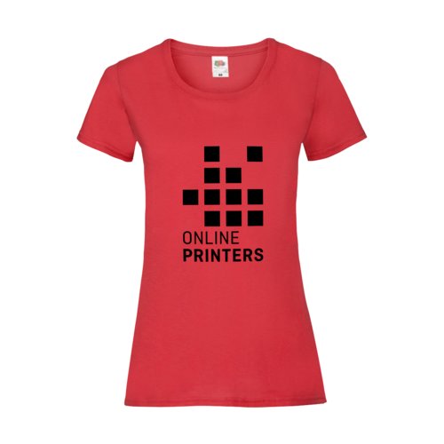 Red cotton women's t-shirt with short sleeves.