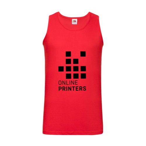 Red cotton men's tank top with a round neckline.