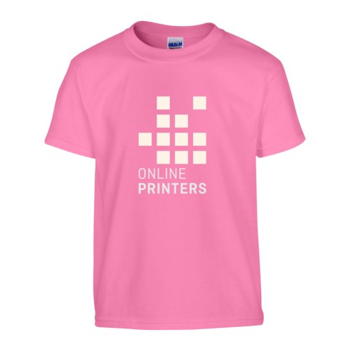 Pink cotton T-shirt with short sleeves and a round neckline.