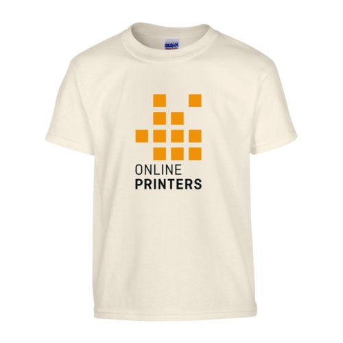 Beige cotton T-shirt, unisex, with short sleeves and round neck.