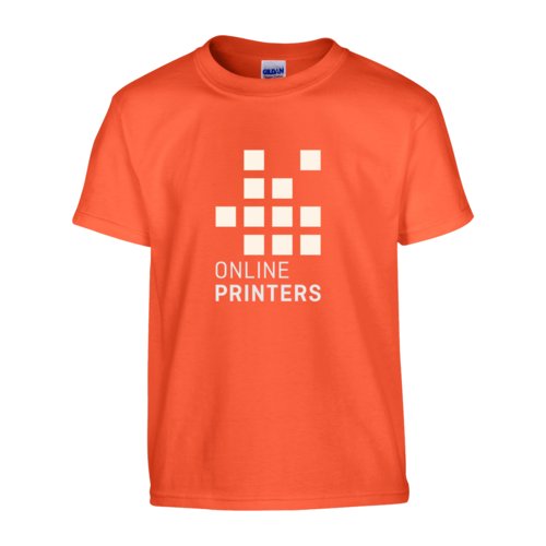Orange cotton T-shirt, unisex cut, with short sleeves.