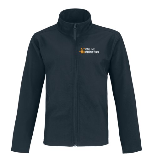 Navy blue softshell jacket made of polyester-elastane blend with zipper.