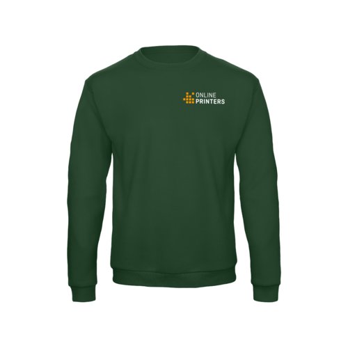 Dark green fabric sweatshirt with long sleeves and round neckline.
