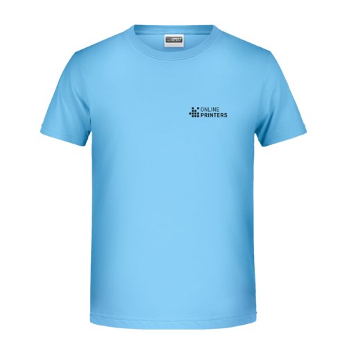 Sky blue cotton T-shirt with short sleeves.