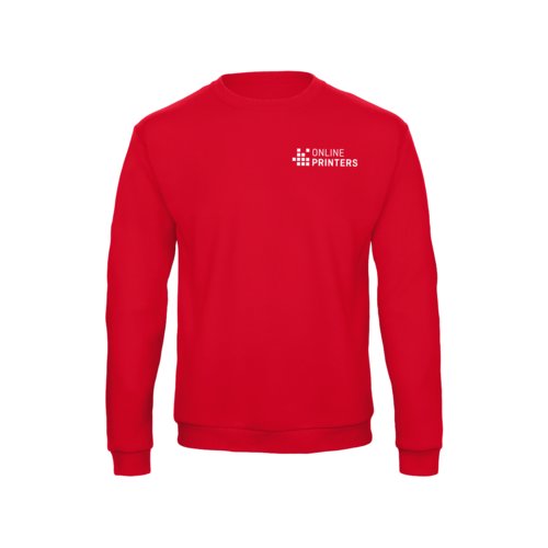 Red cotton-polyester sweatshirt for men with long sleeves.