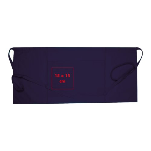 Blue cotton apron with long ties.