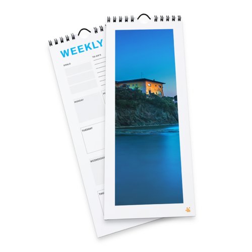 Weekly calendars with spiral binding, 15 x 42 cm, Portrait, 4/4 colours 1