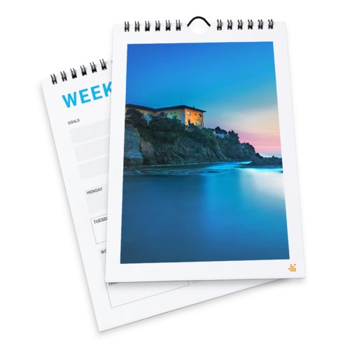 Weekly calendars with spiral binding, A6, Portrait, 4/4 colours 1