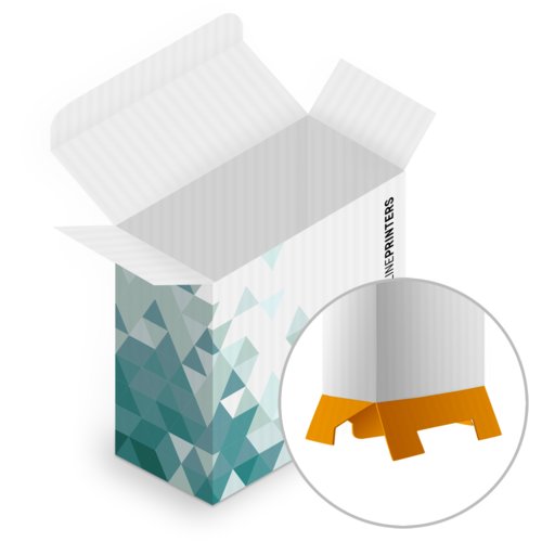 Folding box with tuck-in bottom.