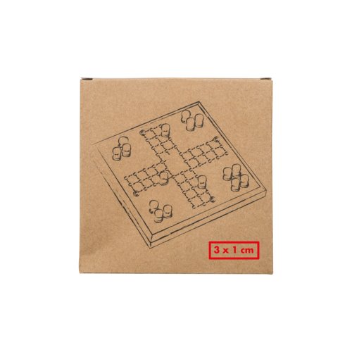 Wooden board game with playing pieces.