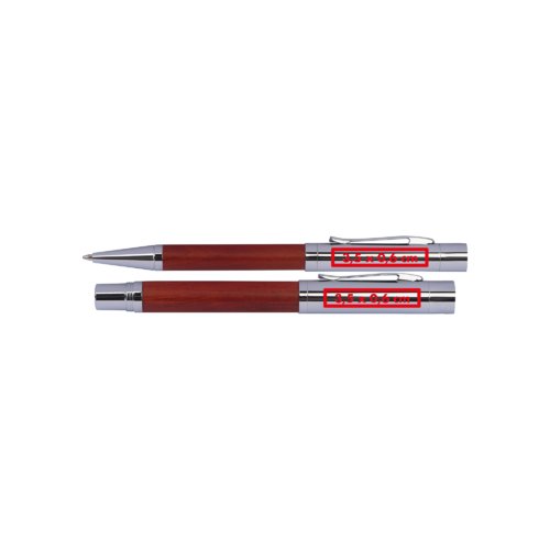 Wood-colored writing set with ballpoint pen and case.
