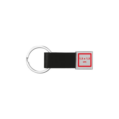 Black faux leather keychain with metal ring.