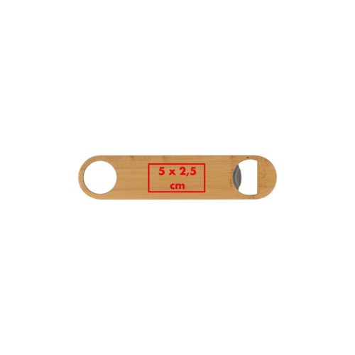 Light Bamboo bottle opener with metal piece.