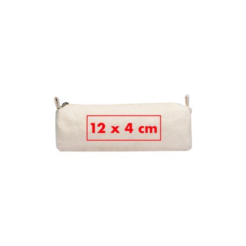 Beige fabric pencil case with zipper.